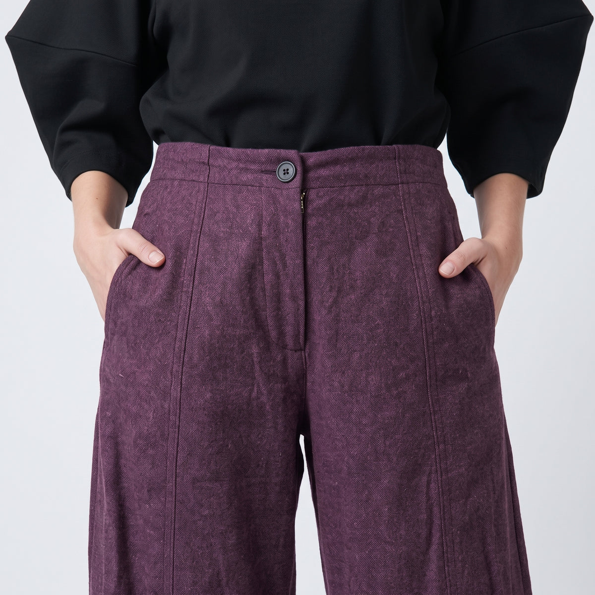 Deep Purple Linen Cropped Trousers
