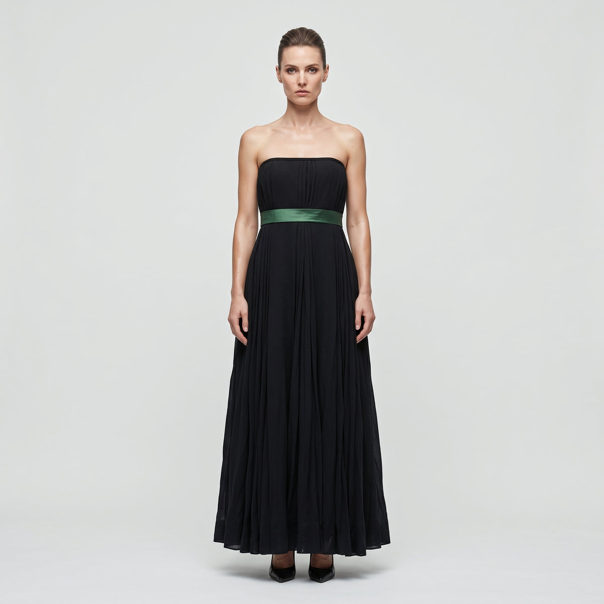Pleated Strapless Midi Dress