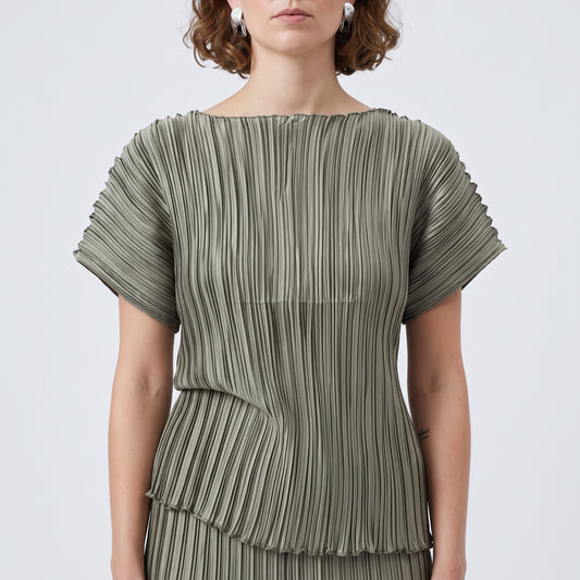 Pleated Olive Statement Top