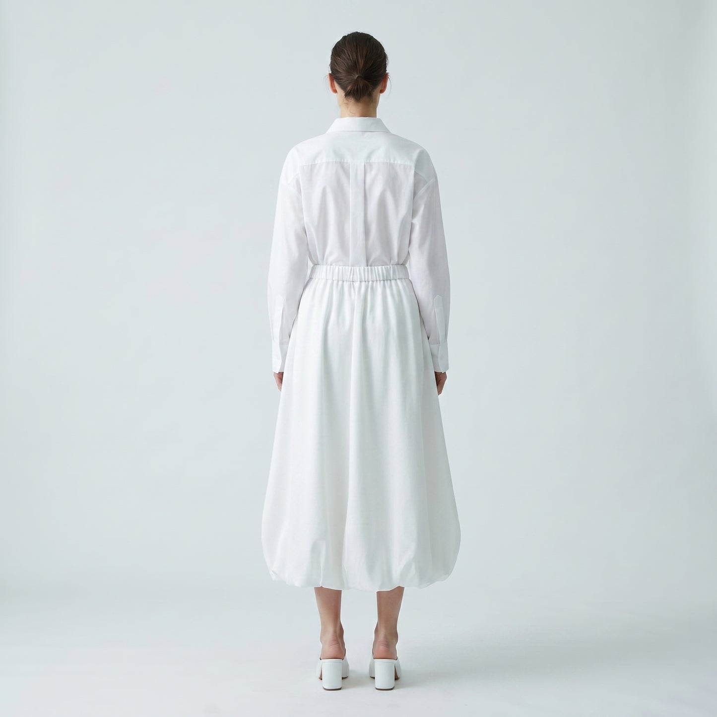White Balloon Hem Midi Skirt