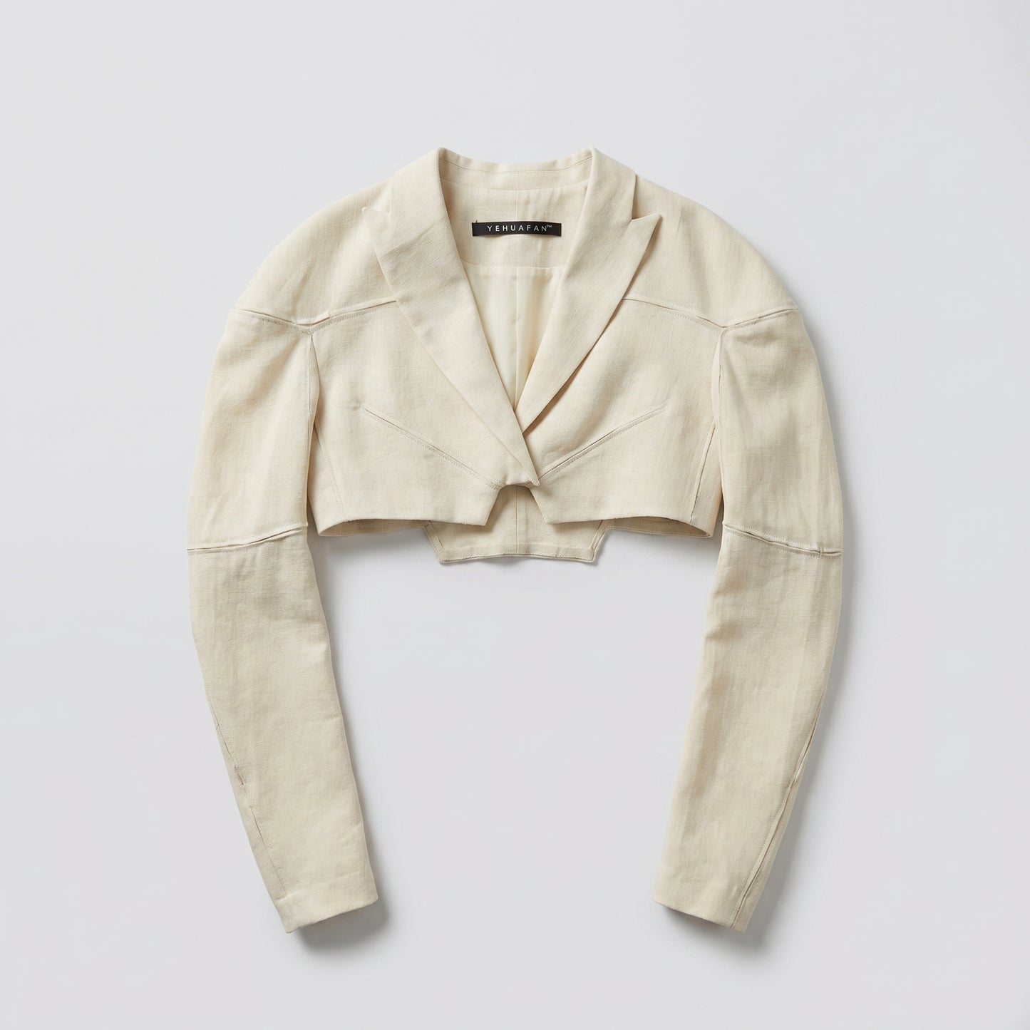 Cropped Structured Linen Tailored Jacket