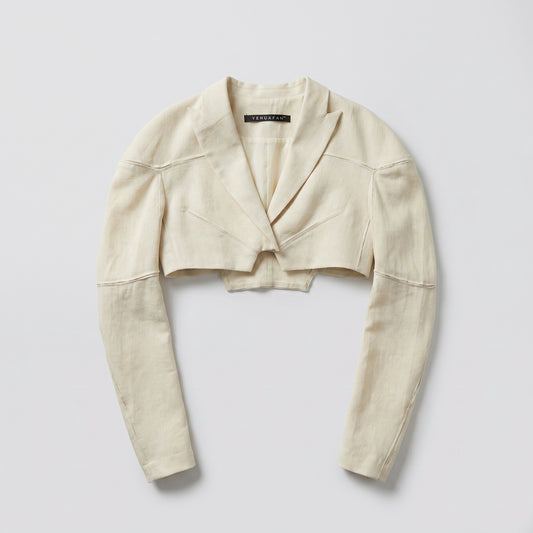 Cropped Structured Linen Tailored Jacket