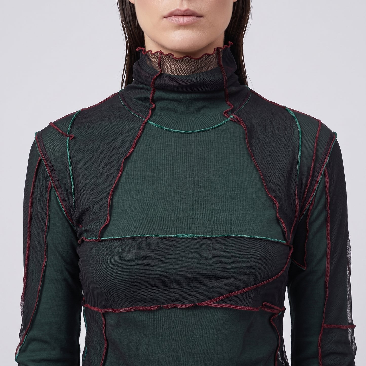 Layered Mesh Turtleneck Top