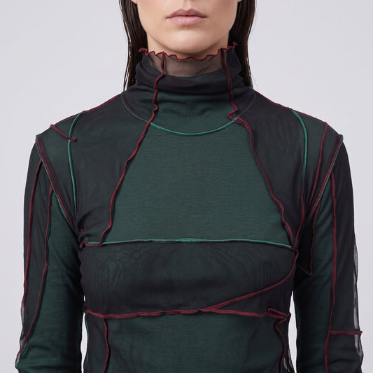 Layered Mesh Turtleneck Top