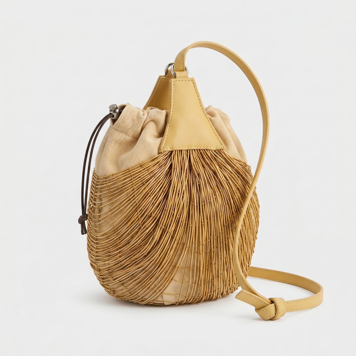 Textured Drawstring Bucket Bag