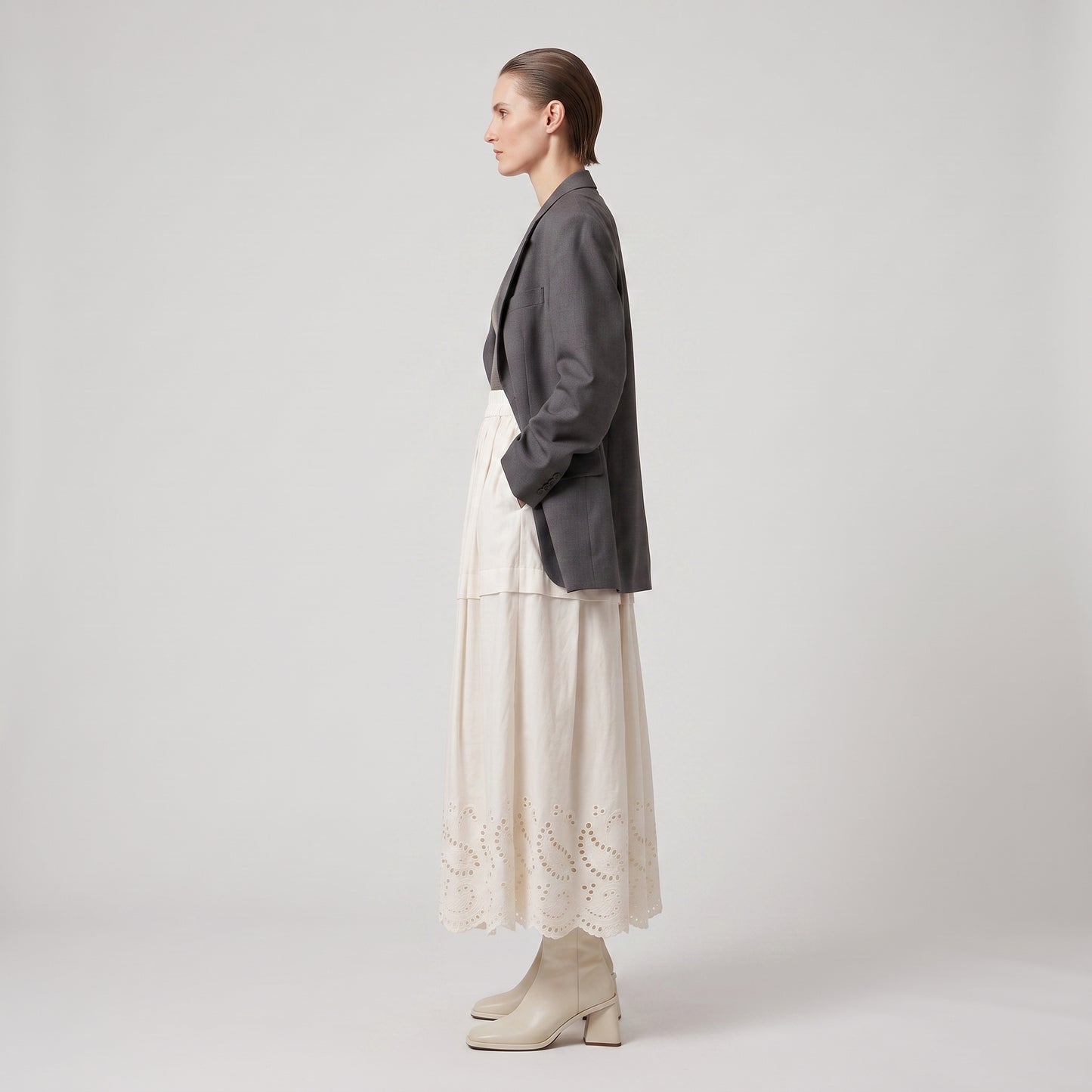 Pleated Embroidered Midi Skirt