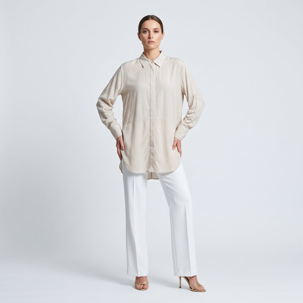 Relaxed Ruched Sleeve Button-Down