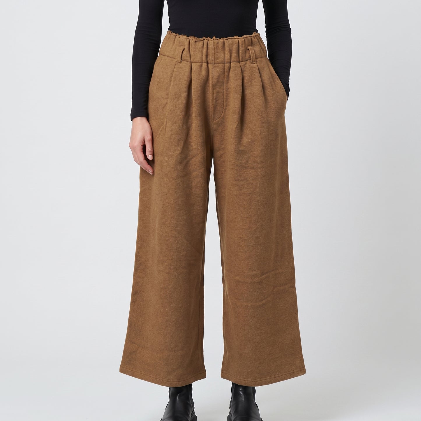 Camel Pleated Wide-Leg Trousers