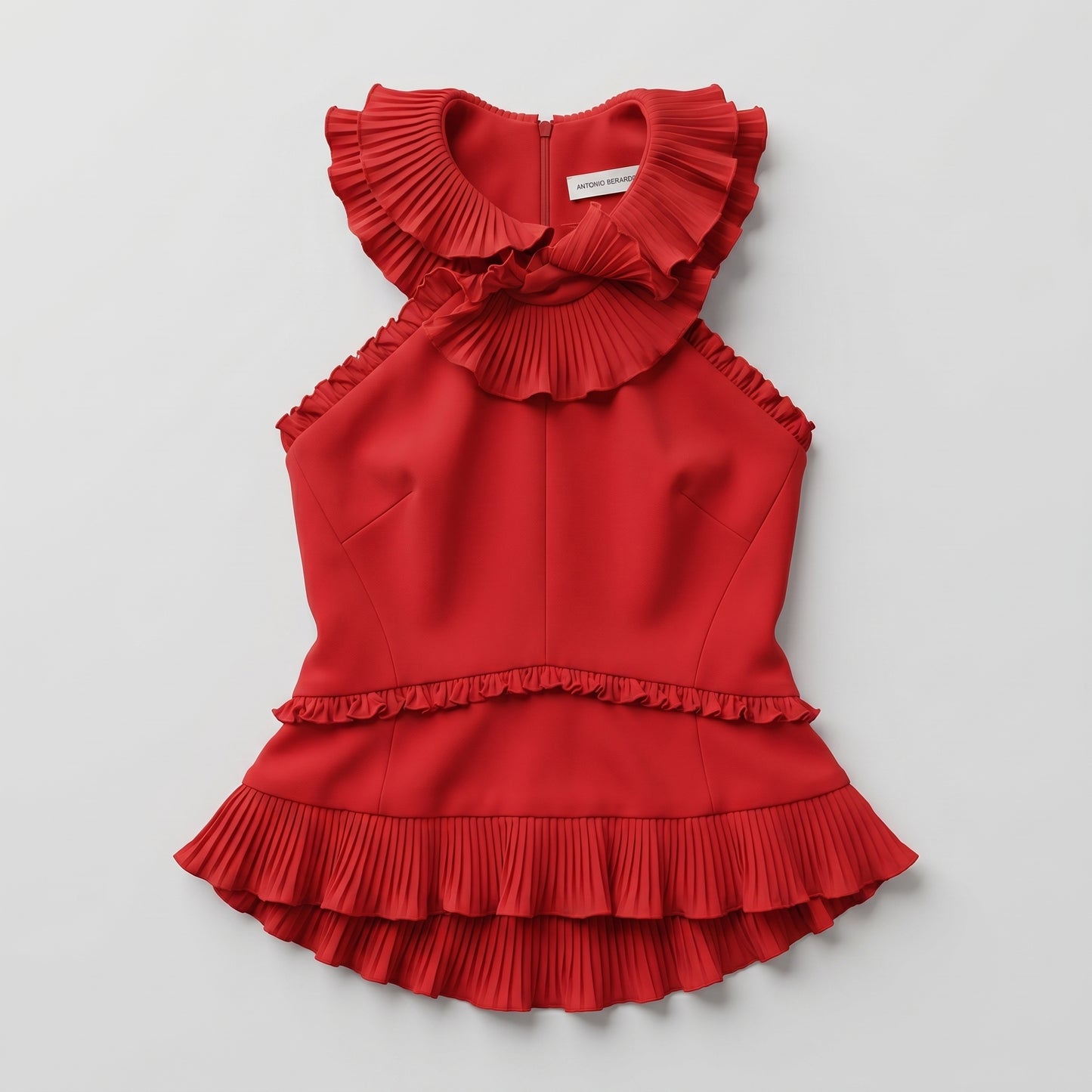 Pleated Ruffle Detail Red Top