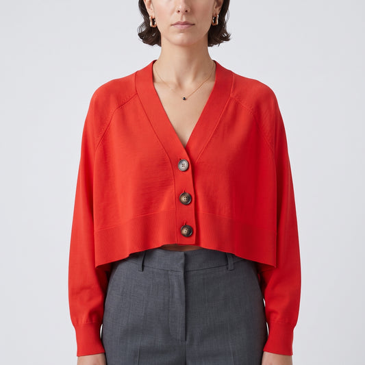 Cropped Button-Front Knit Cardigan