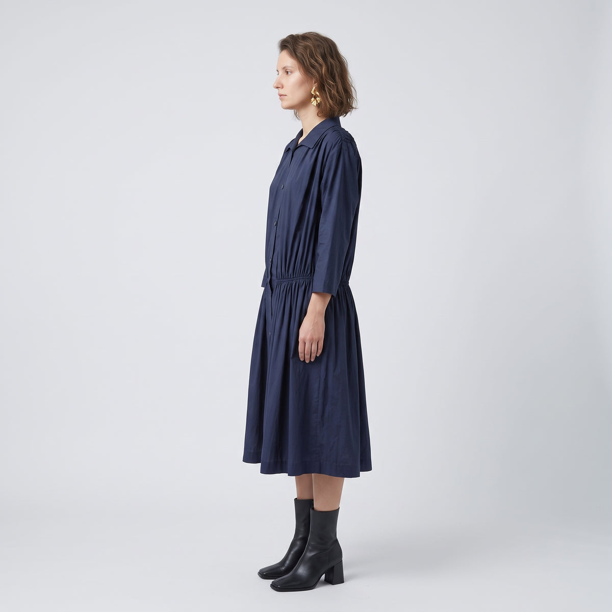 Gathered Waist Button Down Dress