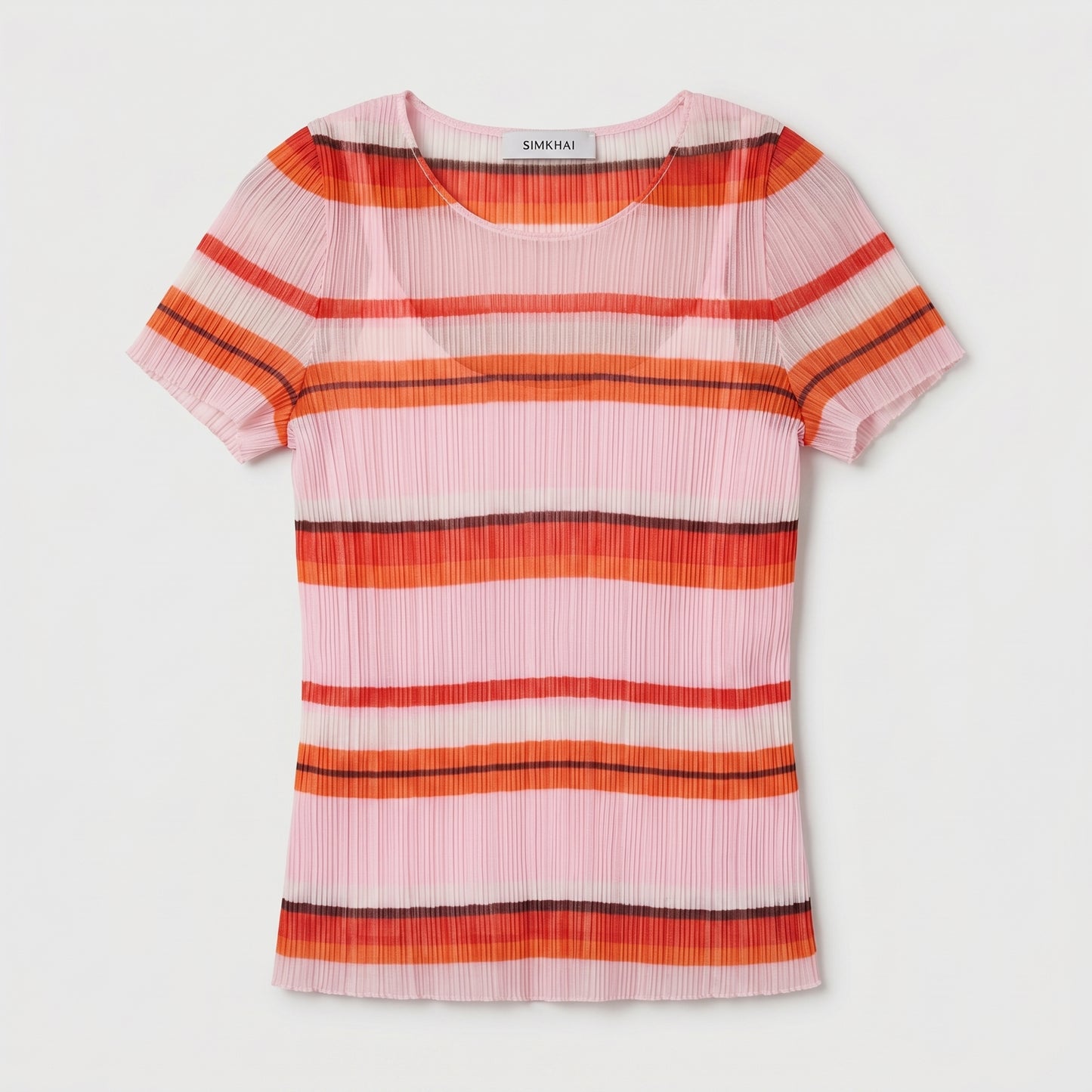 Striped Pleated Short-Sleeve Top