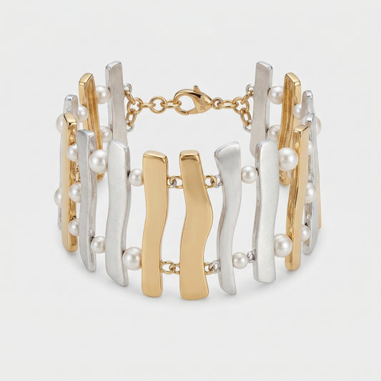 Mixed Metal Pearl Link Bracelet