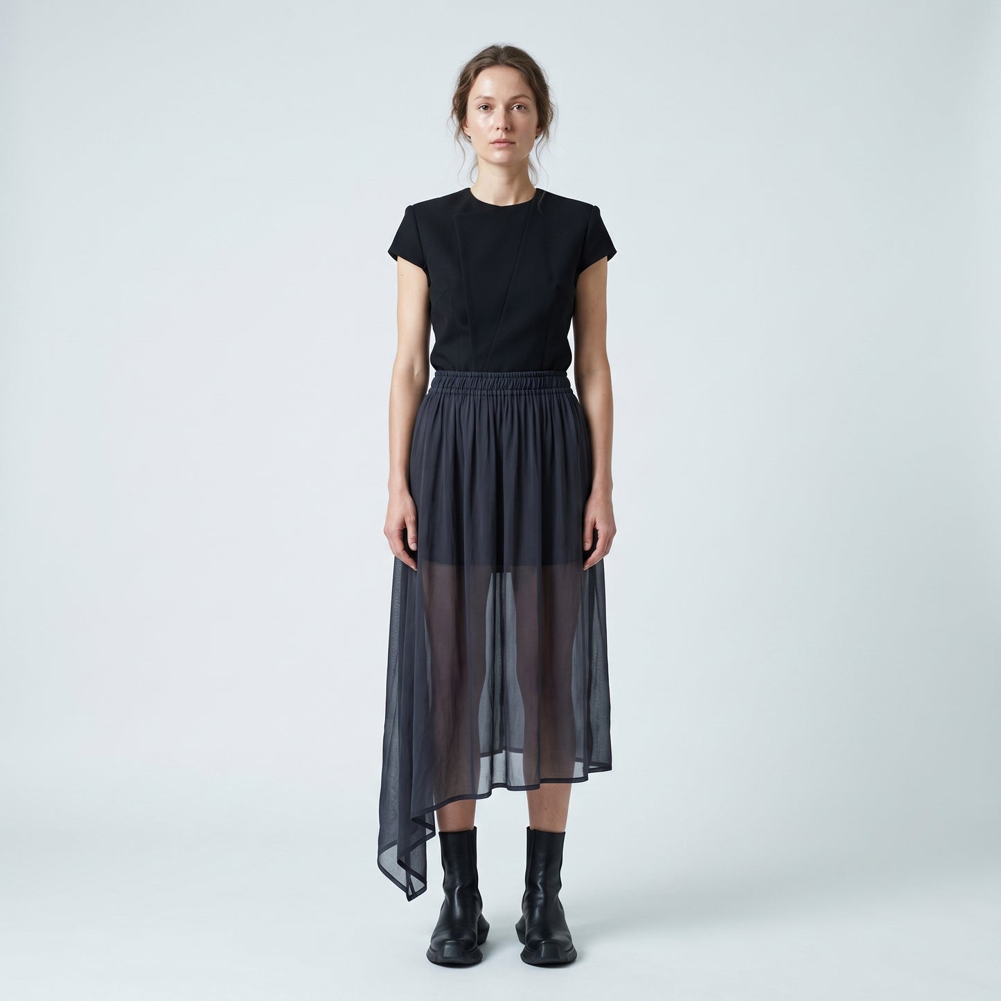 Asymmetric Sheer Pleated Skirt