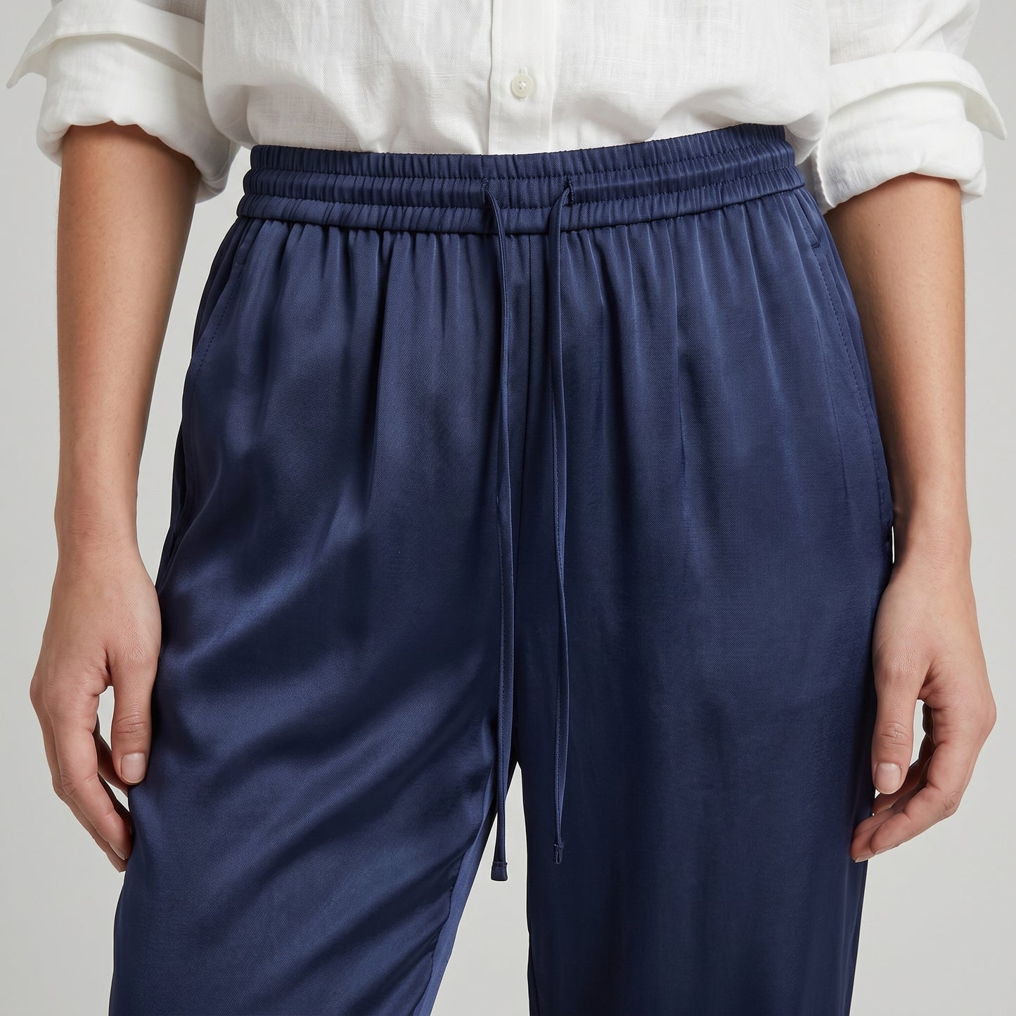 Navy Silk Drawstring Joggers