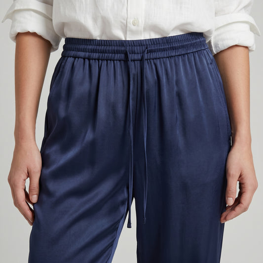 Navy Silk Drawstring Joggers