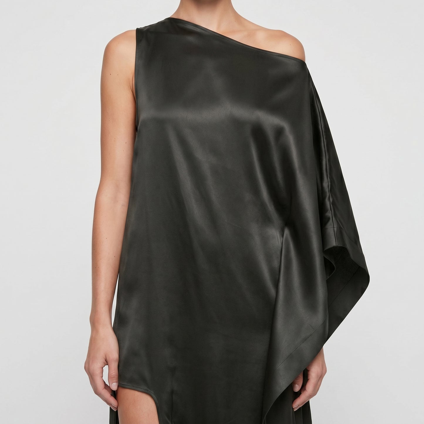 Asymmetric One-Shoulder Satin Dress