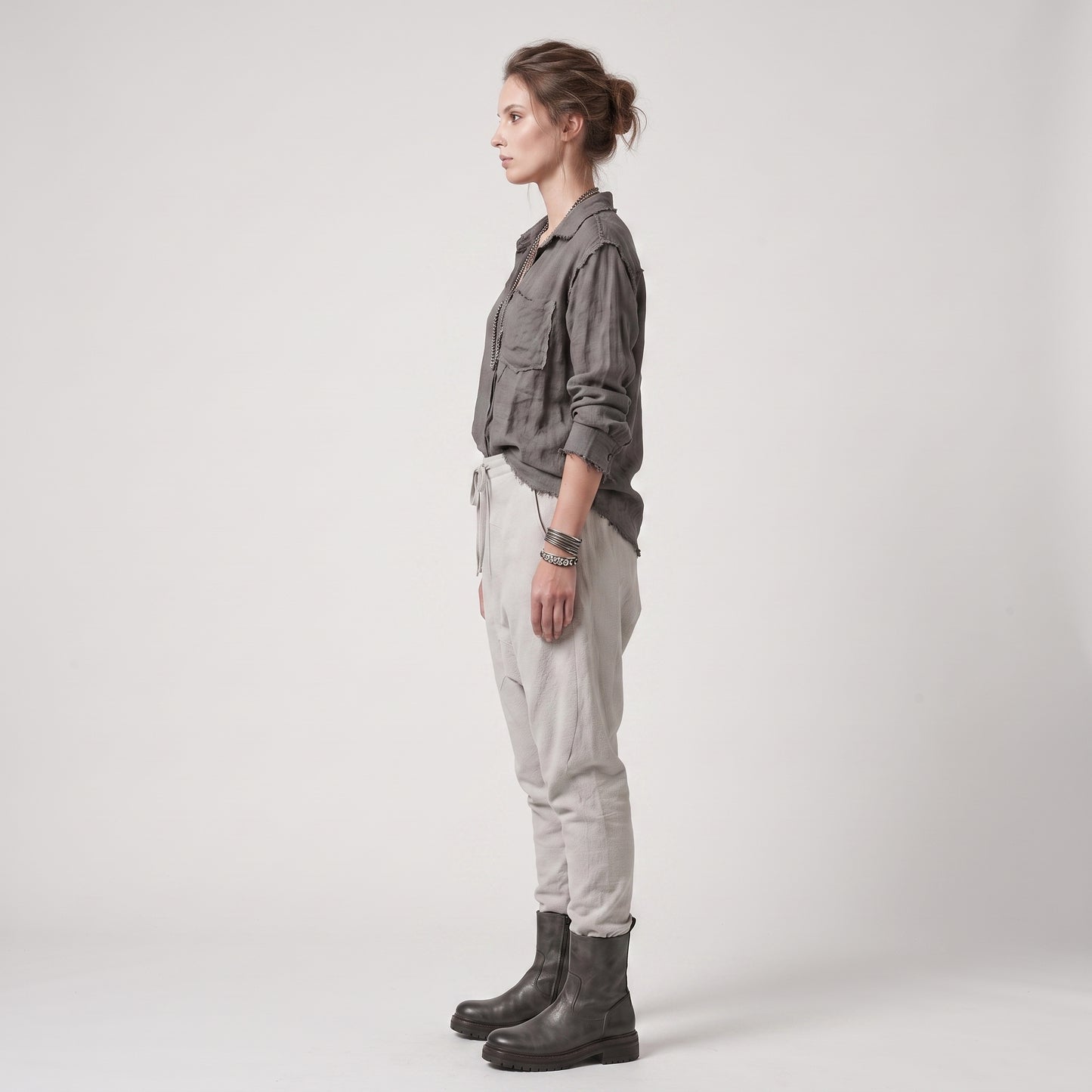 Relaxed Drawstring Linen Tapered Trousers