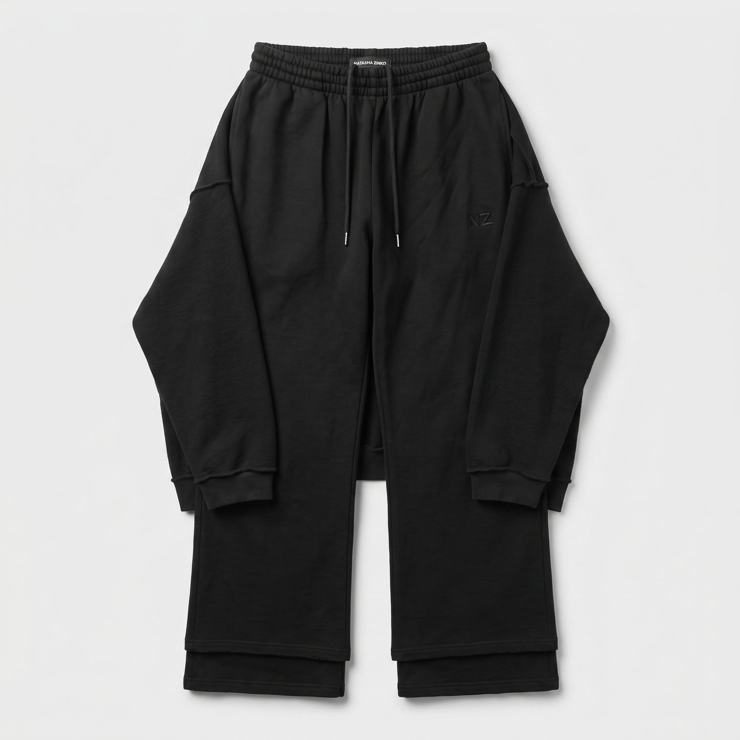 Layered Black Cotton Sweatpants
