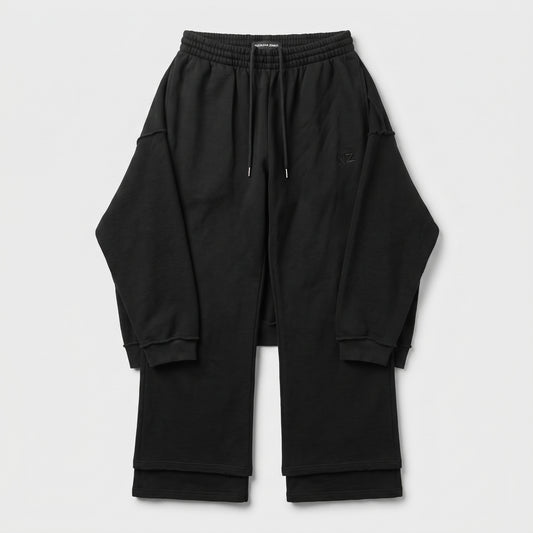 Layered Black Cotton Sweatpants