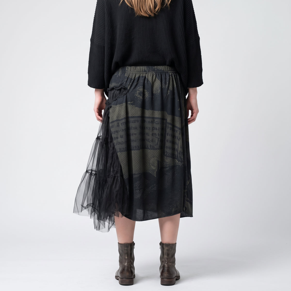 Graphic Print Tulle Layered Skirt