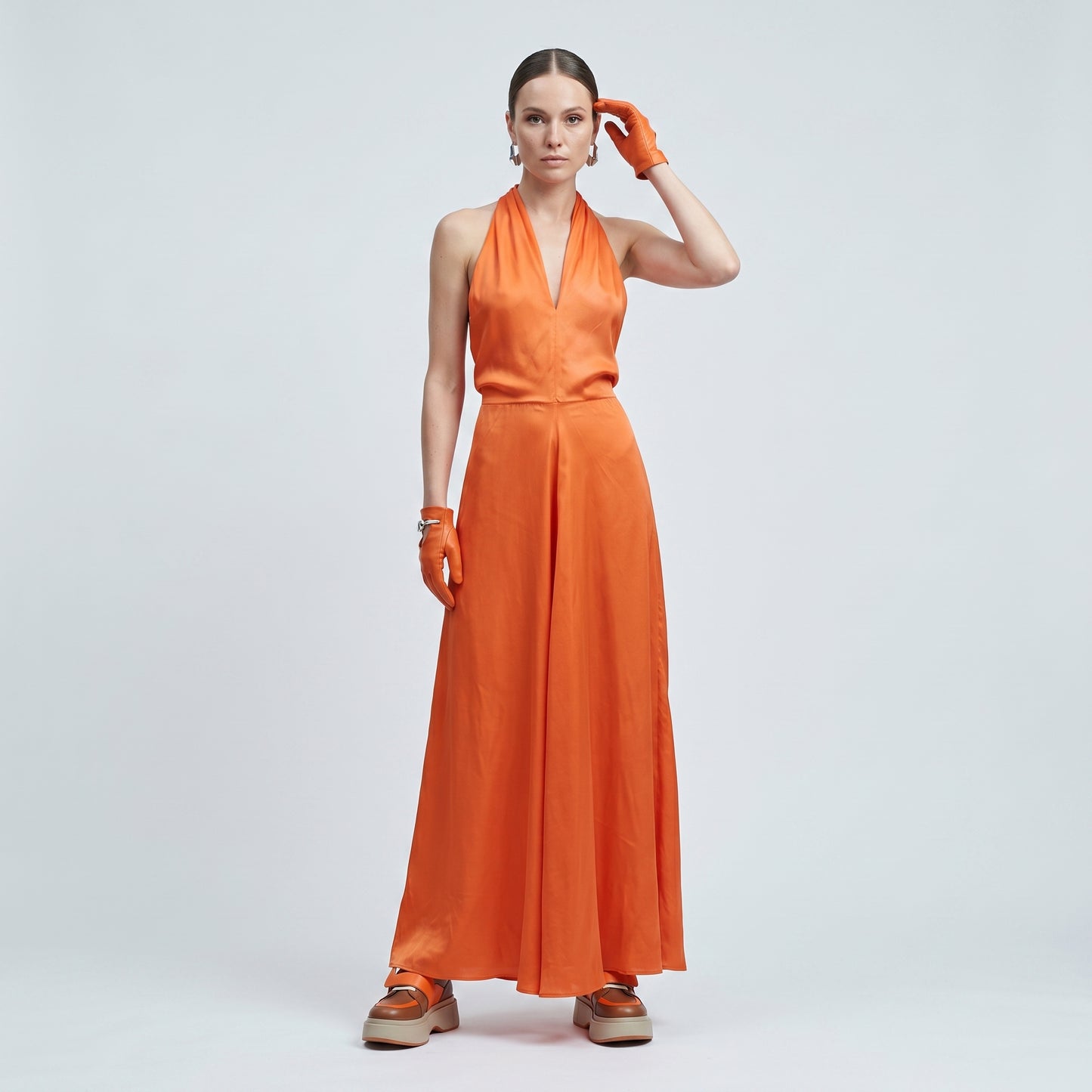 Halter Neck Satin Maxi Dress