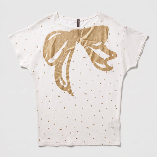 Metallic Bow Embellished Cotton Tee