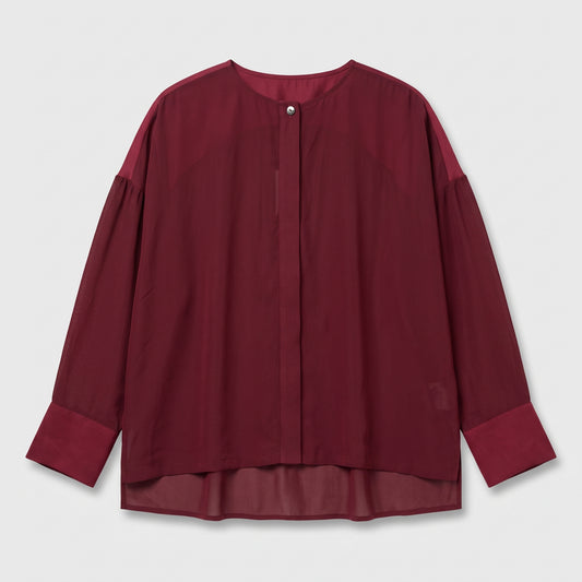 Burgundy Sheer Button Down Blouse