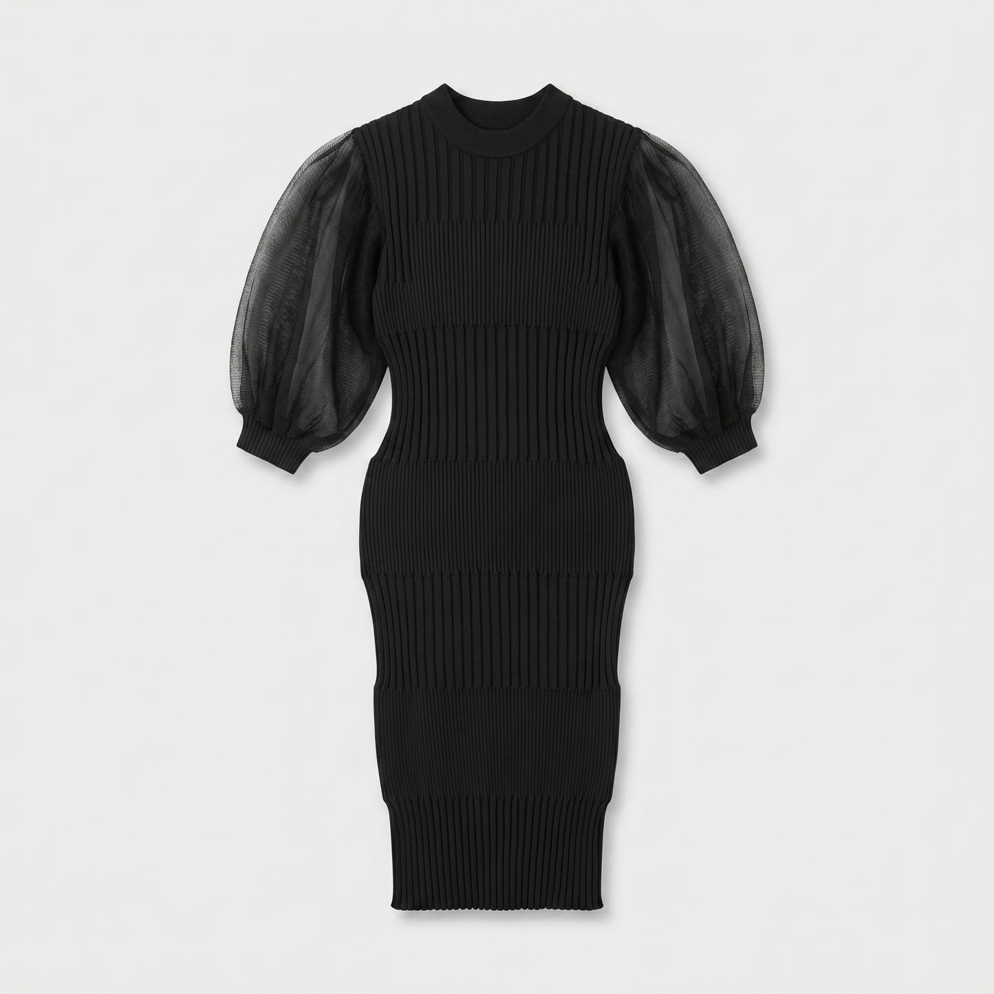 Ribbed Knit Sheer Sleeve Dress