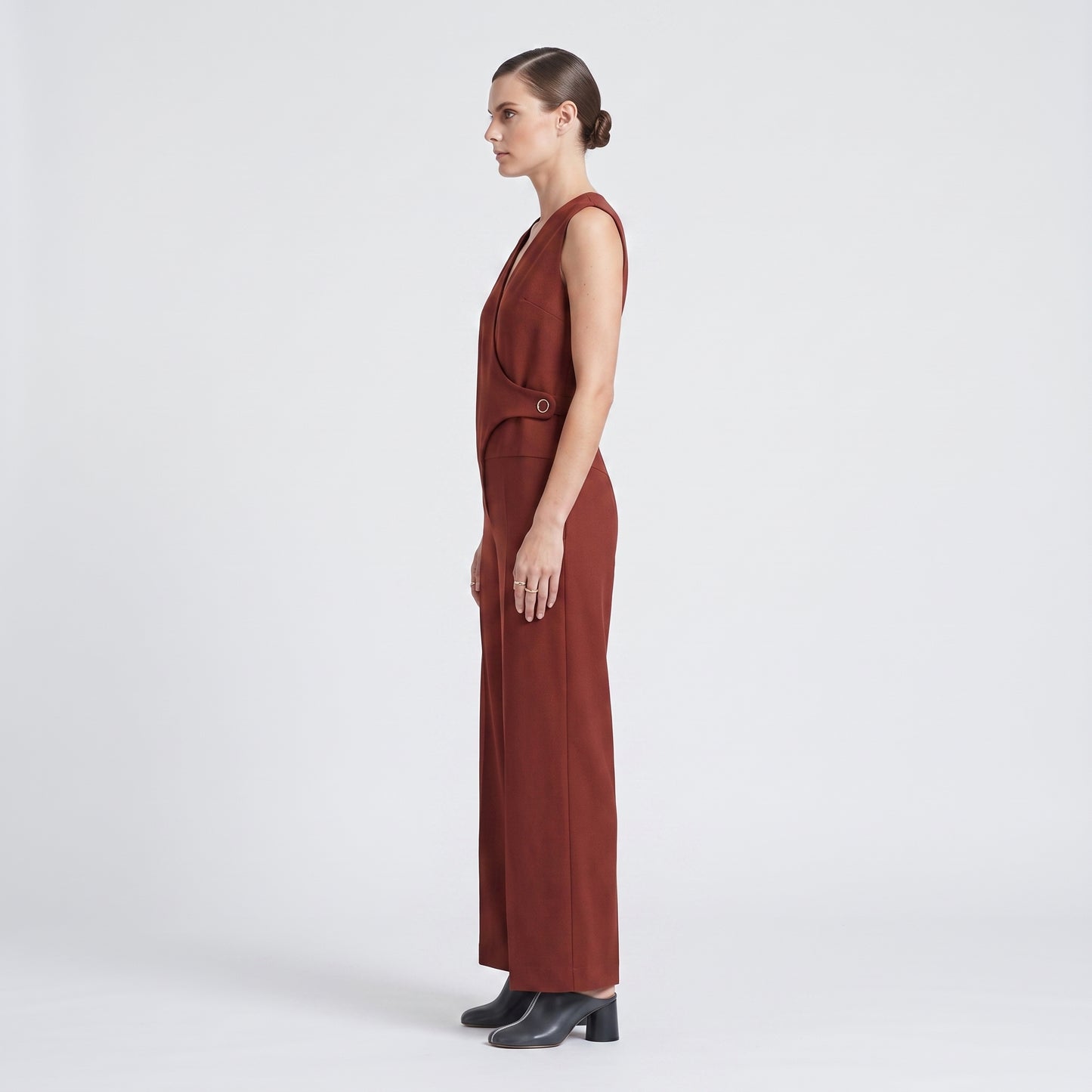 Tailored Asymmetric Rust Jumpsuit