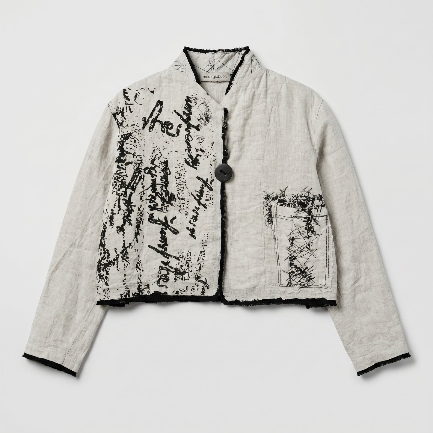 Abstract Print Linen Cropped Jacket