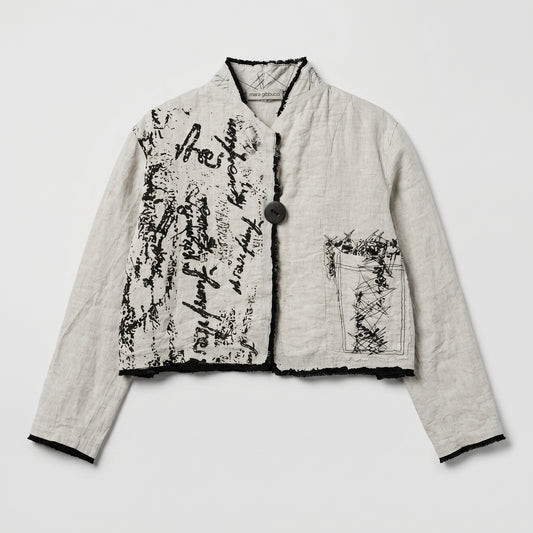 Abstract Print Linen Cropped Jacket