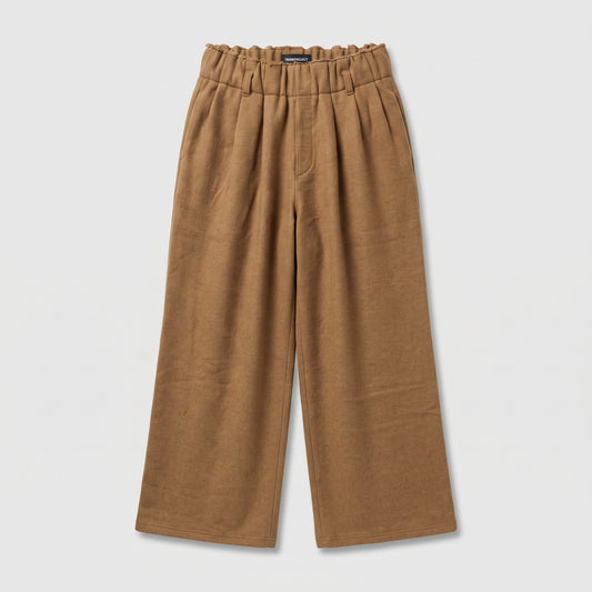 Camel Pleated Wide-Leg Trousers