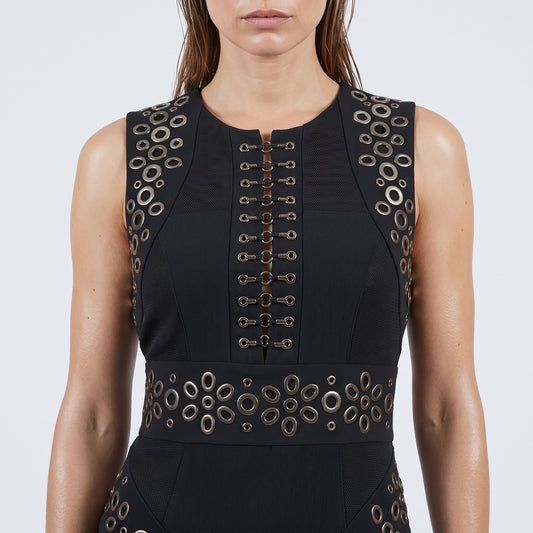 Grommet Embellished Midi Dress