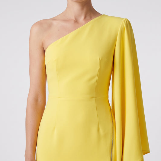 One-Shoulder Drape Yellow Dress