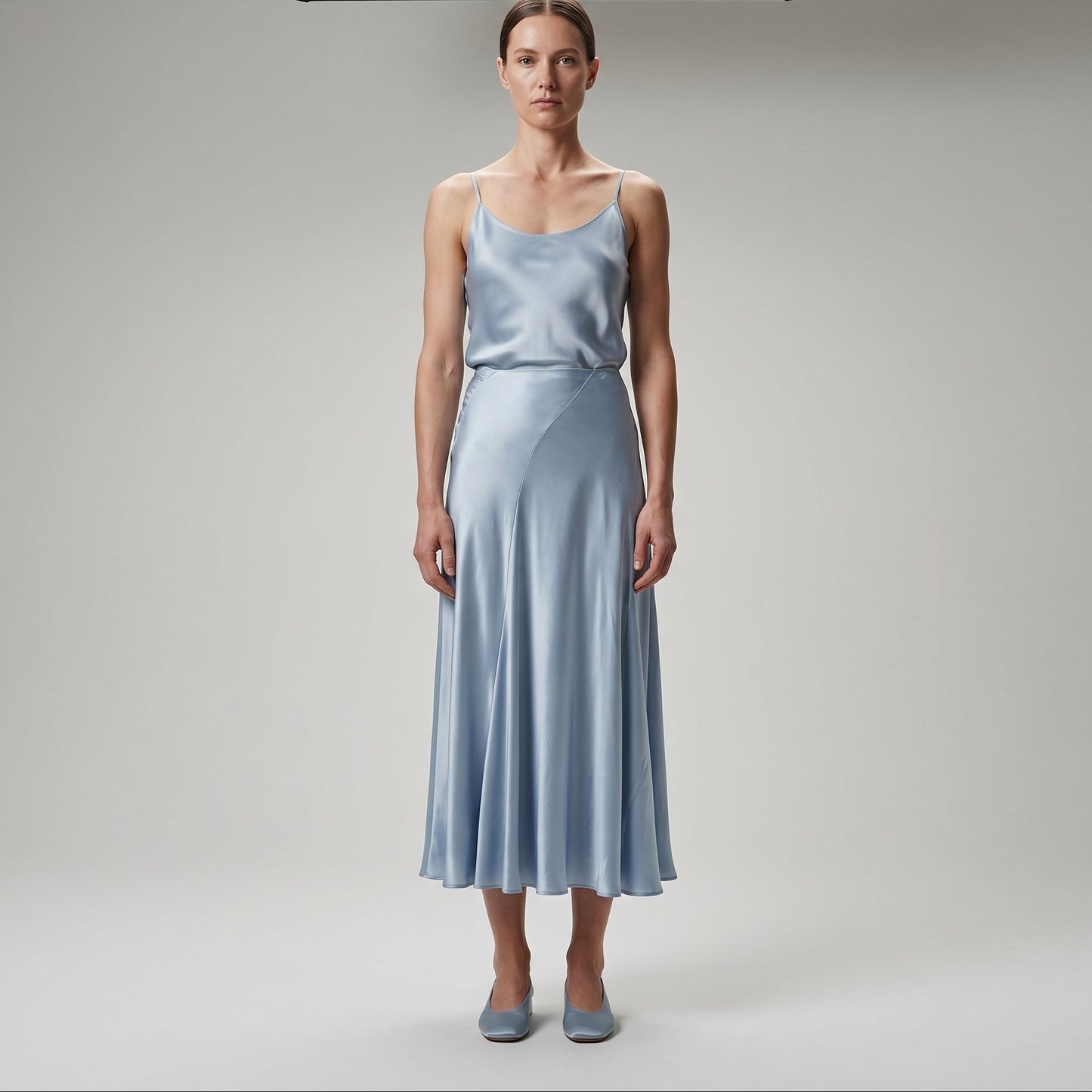 Satin Midi A-Line Skirt