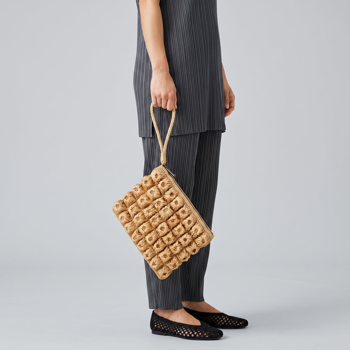 Textured Raffia Woven Clutch