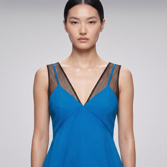 Blue Layered Mesh Tank Top