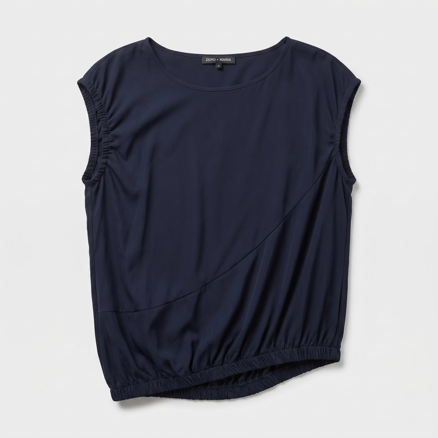 Asymmetric Navy Gathered Shell Top