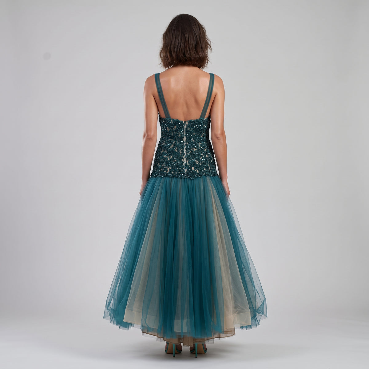 Embellished V-Neck Tulle Dress