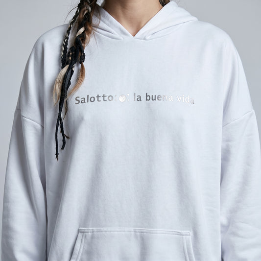 Embroidered White Oversized Hoodie