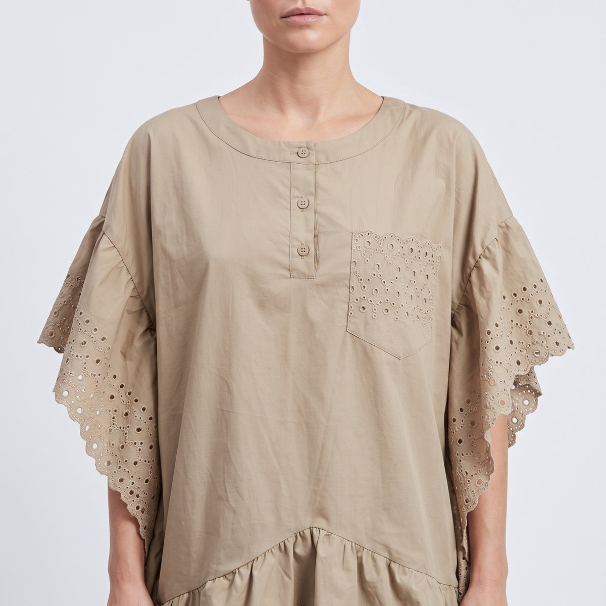 Eyelet Ruffle Trimmed Blouse