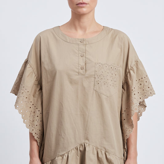 Eyelet Ruffle Trimmed Blouse