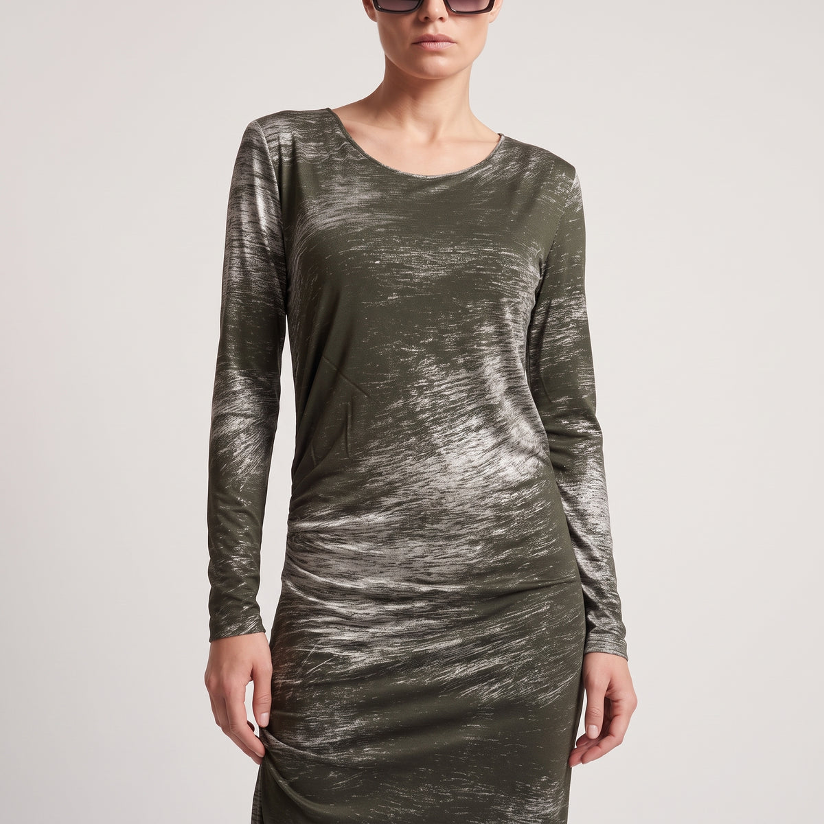 Abstract Print Ruched Midi Dress