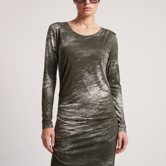 Abstract Print Ruched Midi Dress