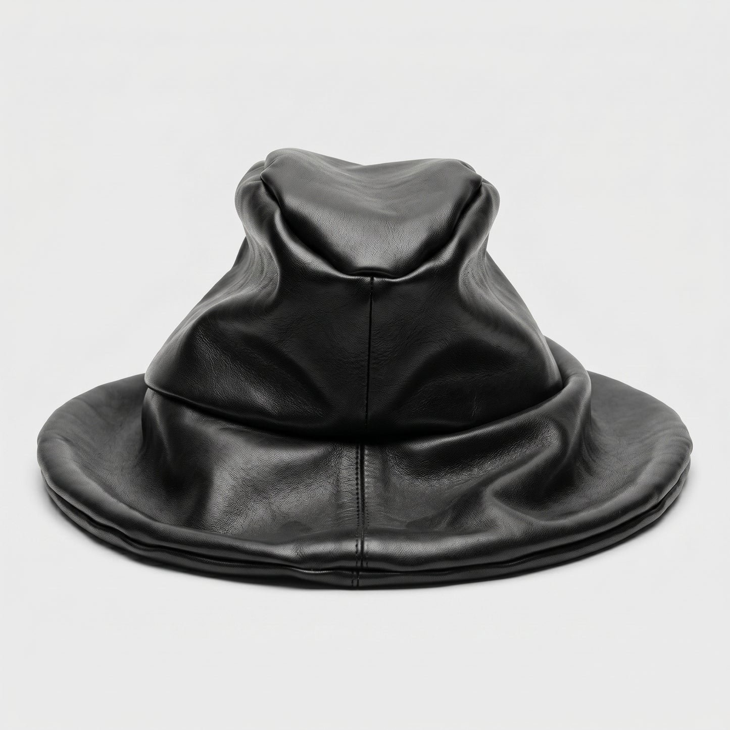 Sculptural Black Leather Hat