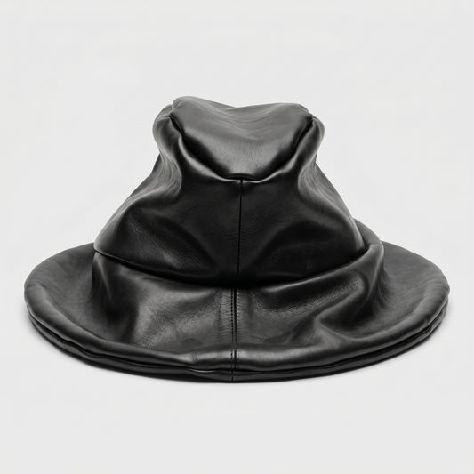 Sculptural Black Leather Hat