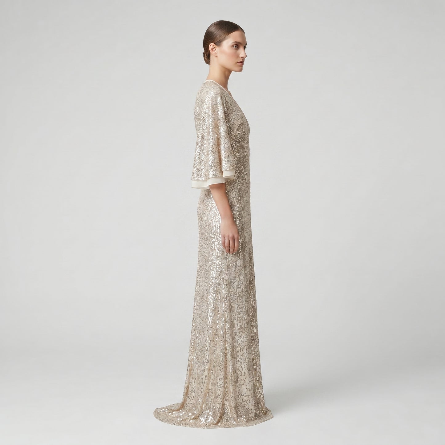 Sequin V-Neck Flutter Sleeve Dress