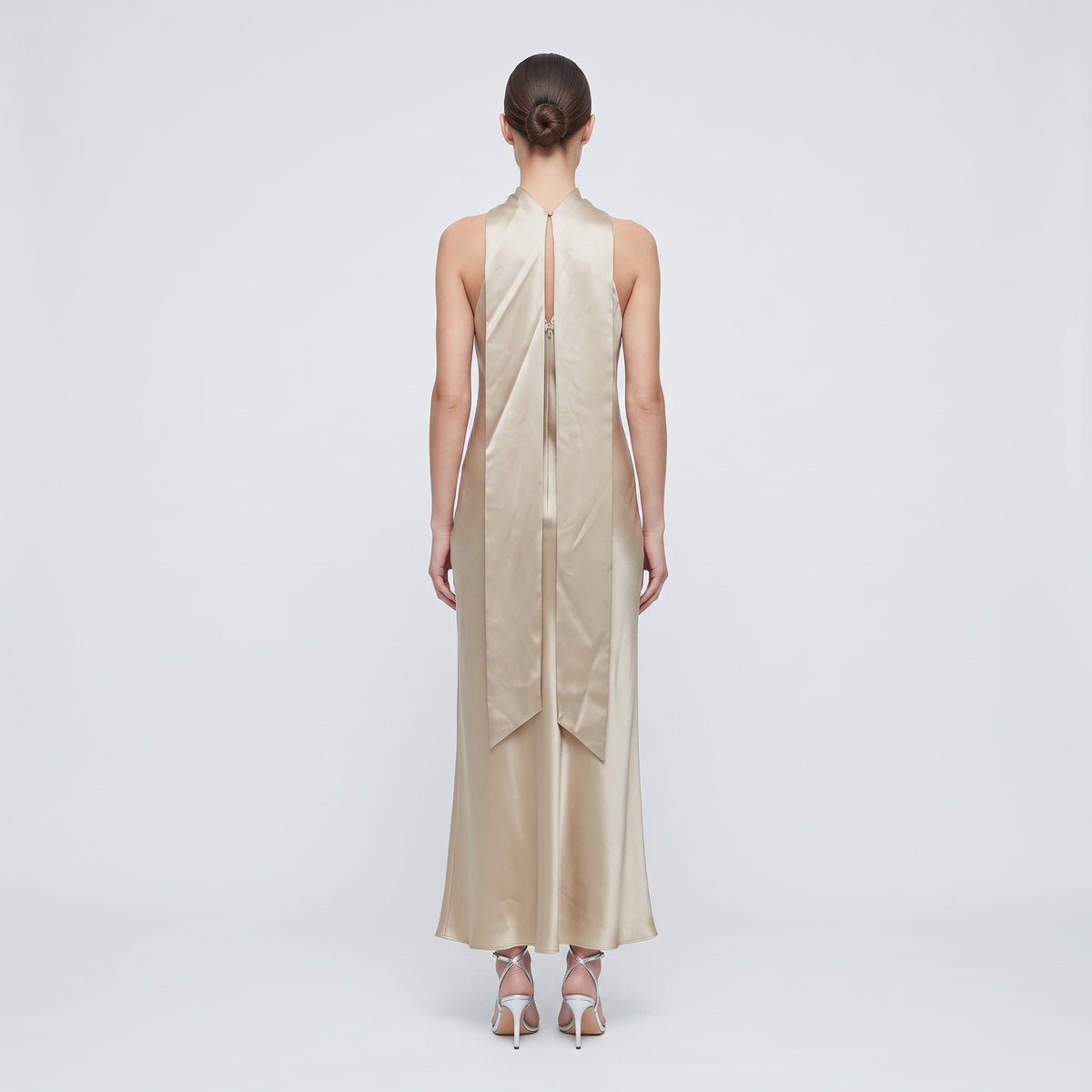 Satin High-Neck Evening Dress