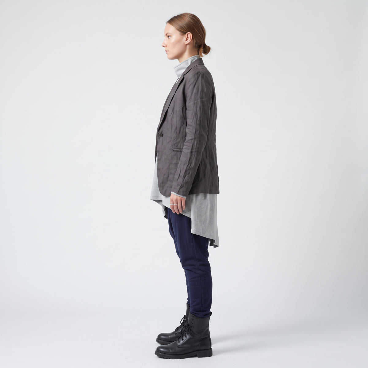 Sculpted High-Waisted Navy Trousers